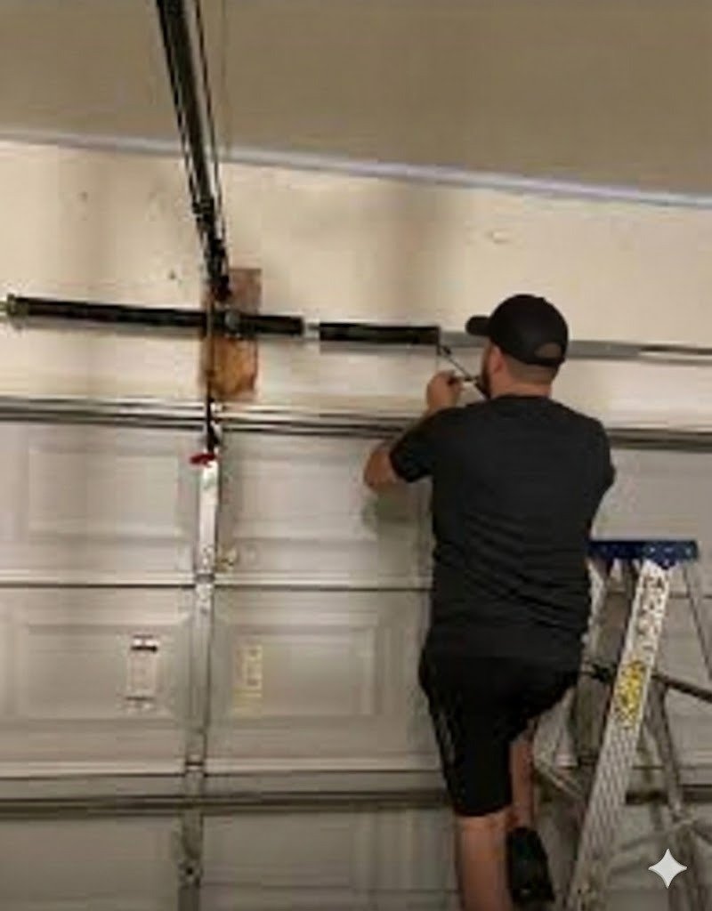 Pinnacle technician replacing a broken garage door torsion spring in Milton, GA